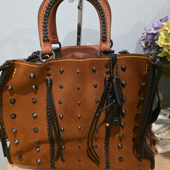 Coach Western Rogue 36 Saddle Suede With Studs, Rivets. RARE! - Picture 2 of 16